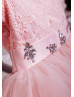 Short Sleeves Blush Pink Lace Tulle Flower Girl Dress